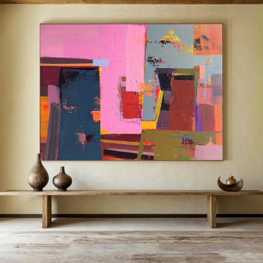 Pink - Blue - Green Color Block Abstract - Vibrant Bedroom Accent DLZ003