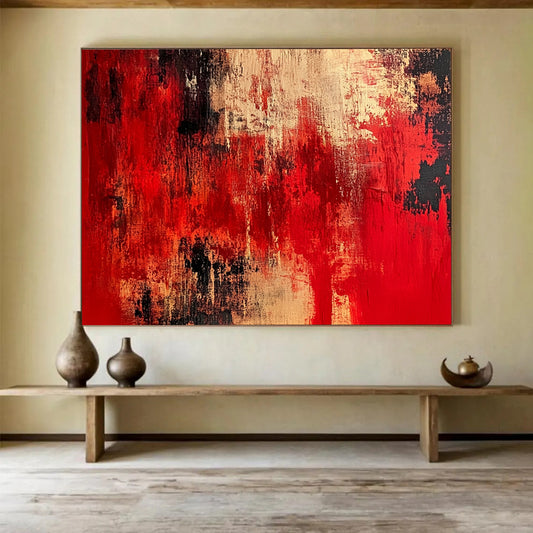 “Red Black Textured Blend” - Red, Black, Beige - Textured Abstract Layers - Acrylic Painting HB1301