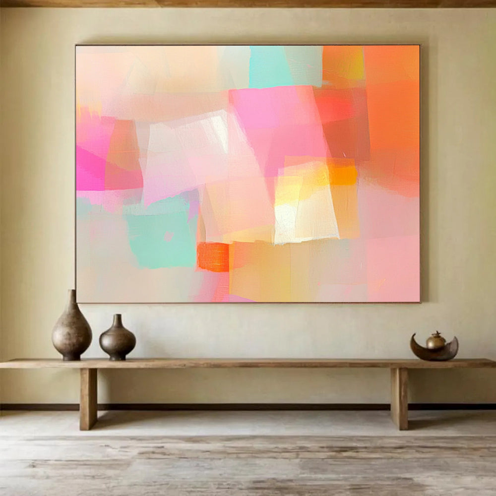 “Soft Pastel Geometric Shapes” - Pastel Colors, Geometric Forms Painting On Canvas HB0866