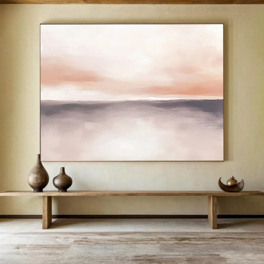 “Blush Horizon” - Soft Pink, Gray, Tranquil Sky and Water Painting On Canvas HB0926