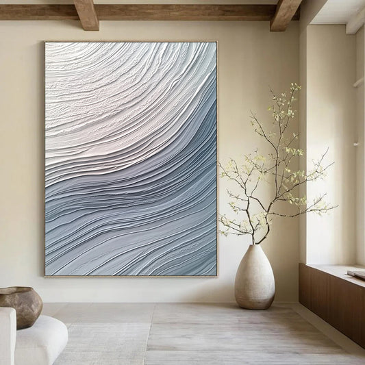 Large contemporary hand-painted abstract artwork featuring smooth curves and intricate patterns that exude calm energy and depth. DLZ1218