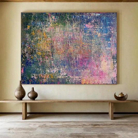 “Textured Color Mosaic” - Rich greens, pinks, blues, Textural Abstract Painting On Canvas HB0574
