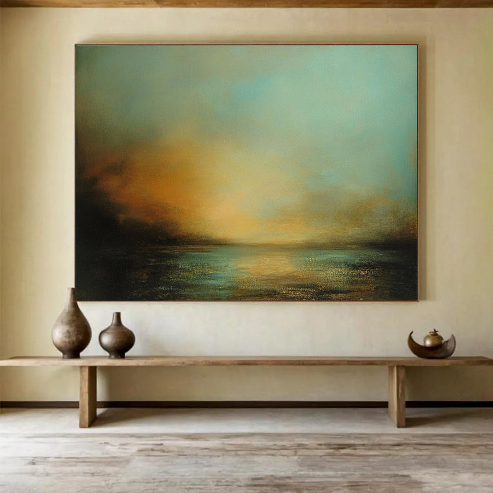“Soft Coastal Sunset” - Blue, Orange, Muted Coastal Sunset Painting On Canvas HB0894