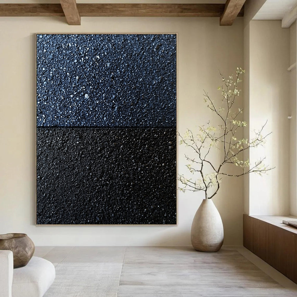 Contemporary abstract art featuring ultra-detailed asphalt textures in dark blue and gray, highlighting depth and contrast in a unique artistic expression. DLZ1201