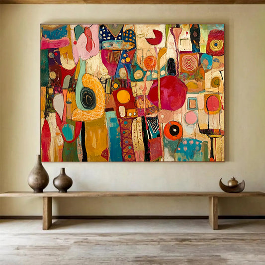 “Colorful Mixed Abstract Shapes” - Multicolor, Mixed Shapes, Patterns - Painting On Canvas HB1431
