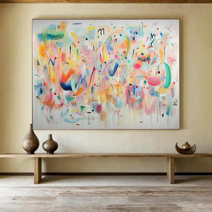 “Colorful Chaos Symphony” - Pastel hues, playful shapes, Abstract Expressionist Painting On Canvas HB0569