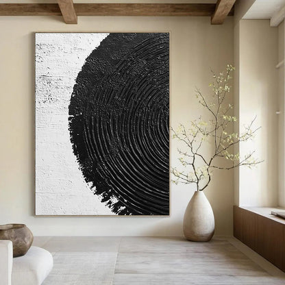 Contemporary abstract painting featuring textured circles and serene ripples, creating a calming visual experience on a pure white backdrop. DLZ1550