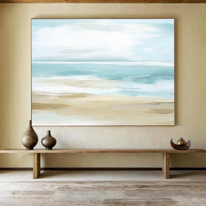 “Soft Beach Abstraction” - Light Blue, Beige, White, Hazy Coastal Scene - Abstract Oil Painting HB1769