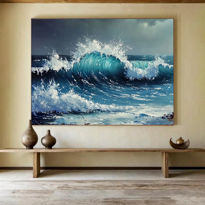 “Crashing Blue Wave” - Vivid blue wave, white foam, Dynamic Seascape Painting On Canvas HB0584