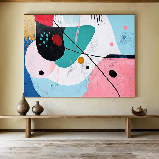 Colorful Abstract Shapes on Light Blue - Playful Abstract Painting On Canvas HB0496