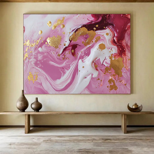 “Pink and Gold Swirl” - Pink, White, Gold, Fluid Swirling Patterns - Acrylic Pour Painting HB1728