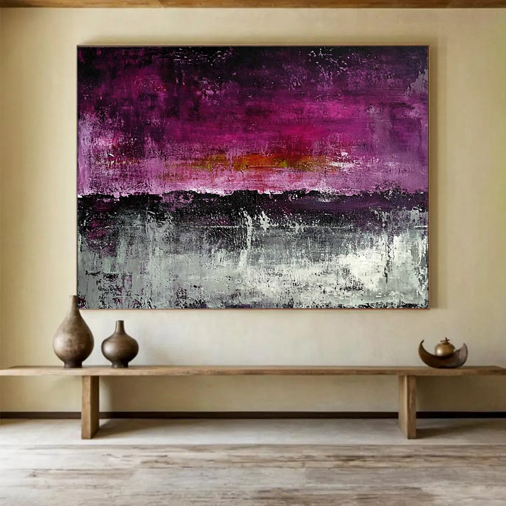 “Vibrant Purple and Gray Abstract” - Purple, Gray, Textured Layers, Abstract Expressionism Painting On Canvas HB0900