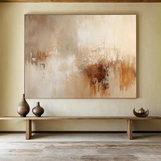 “Beige Brown Abstract Textures” - Beige, Brown, Gray, Textured Forms - Painting On Canvas HB1426