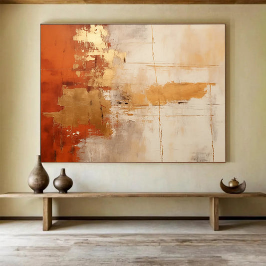 Orange - Gold Blending Abstract Painting - Catalyst for Vibrant Atmosphere in Dining Room DLZ094