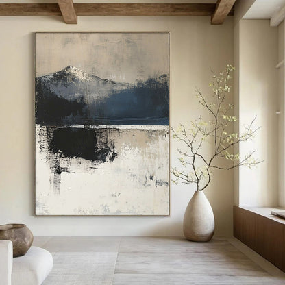 Contemporary hand-painted abstract art showcasing textured layers depicting the land-sea horizon in moody neutral tones for a tranquil ambiance. DLZ1042