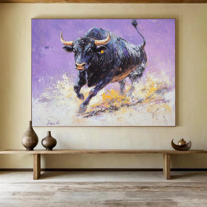 Vibrant Purple - Backed Bull - Dynamic Animal Oil Painting On Canvas HB0466
