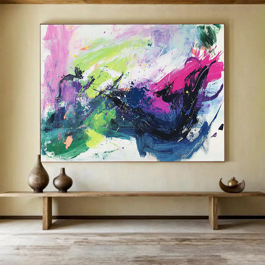 “Vibrant Color Splash Abstract” - Vibrant Palette, Energetic Splashes Painting On Canvas HB0875