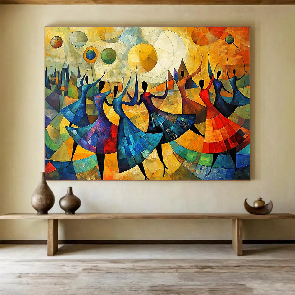 “Abstract Dancers” - Colorful, Geometric, Dancers Painting On Canvas HB0749
