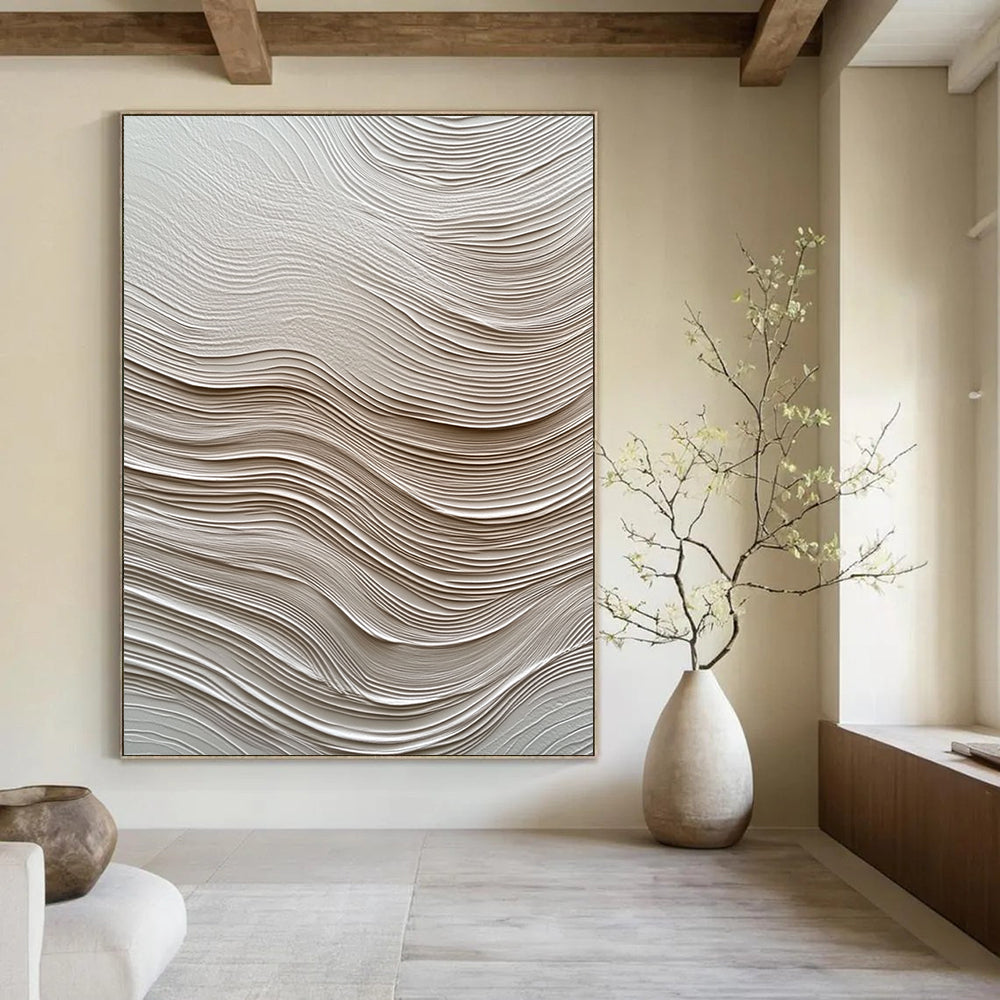 Contemporary abstract artwork featuring textured white paper resembling water waves enhances depth and movement, creating visual intrigue for any space. DLZ1234