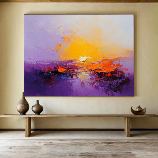 “Purple Sunset Glow” - Purple, Orange, Yellow, Radiant Skies and Water Painting On Canvas HB0933