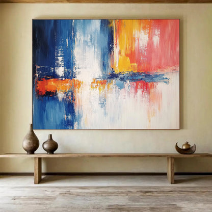 “Minimalist Abstract with Red Accent” - Beige, gray, white, red; Minimalist abstract with a red focal point; Acrylic Painting On Canvas HB1282