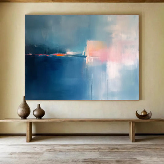 “Soft Blue Abstract Dusk” - Blue, Pink, Orange, Abstract Twilight - Minimalist Oil Painting HB1503