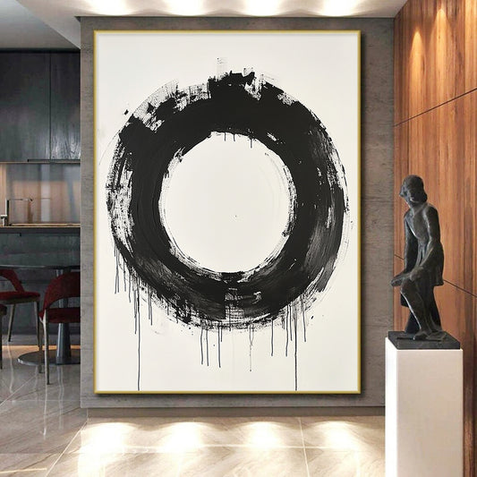 Black Circular Brushstroke with Varied Texture - “Enso of Layers” Painting On Canvas HB249