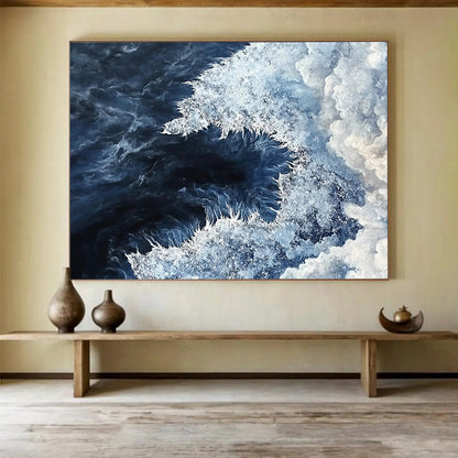 “Ocean Vortex” - Deep Blue, White, Dynamic Sea Painting On Canvas HB0696