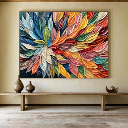 “Colorful Petal Burst” - Rainbow - hued petals, swirling colors, Abstract Floral Painting On Canvas HB0585