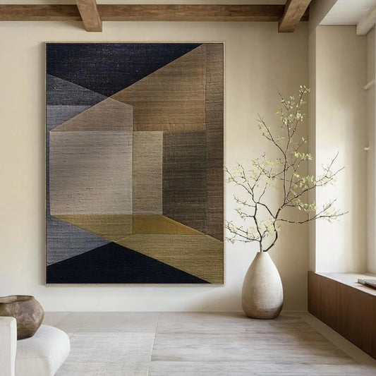 Designer - Inspired Masterwork: Hand - Painted Textured Canvas Mural for Living Room & Hotel Lobby DKH1134