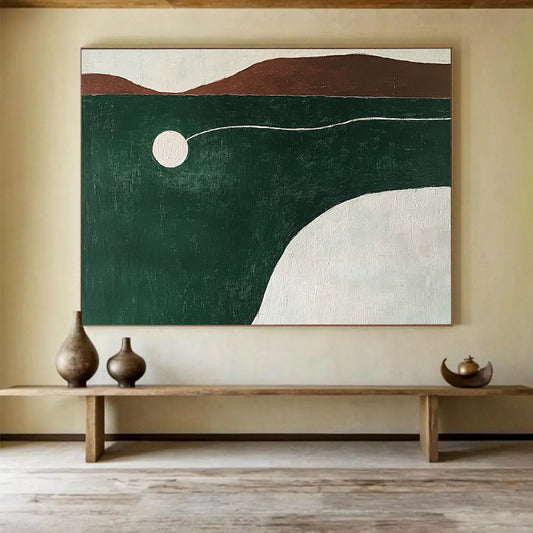 “Minimalist Landscape” - Greens, Browns, Whites, Abstract Landscape - Minimalist Oil Painting HB1585