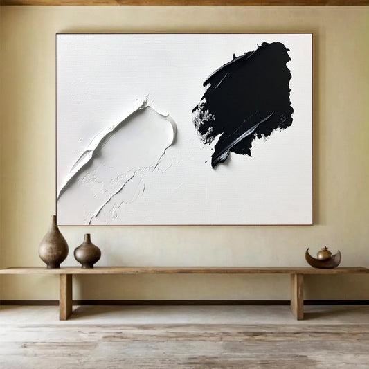 “Textured Black and White” - Black, White, Thick Textured Brushstrokes Painting On Canvas HB0960