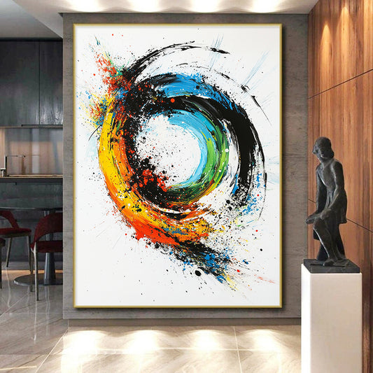 Colorful, Swirling Circle "Vibrant Color Vortex" Abstract Expressionist Painting On Canvas HB177