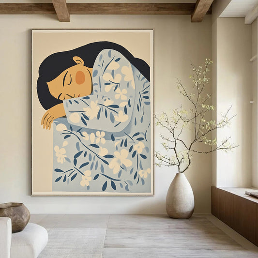 Contemporary abstract painting featuring a red square on a cream background with a striking red letter H at the center. DLZ1696