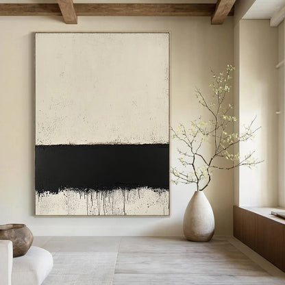 Contemporary hand-painted abstract art featuring a textured cream surface layered over a black border inspired by Mark Rothko's style. DLZ1355