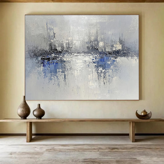 “Gray - Blue Abstract Waterscape” - Gray, Blue, Abstract Waterscape with Textured Reflections HB1118