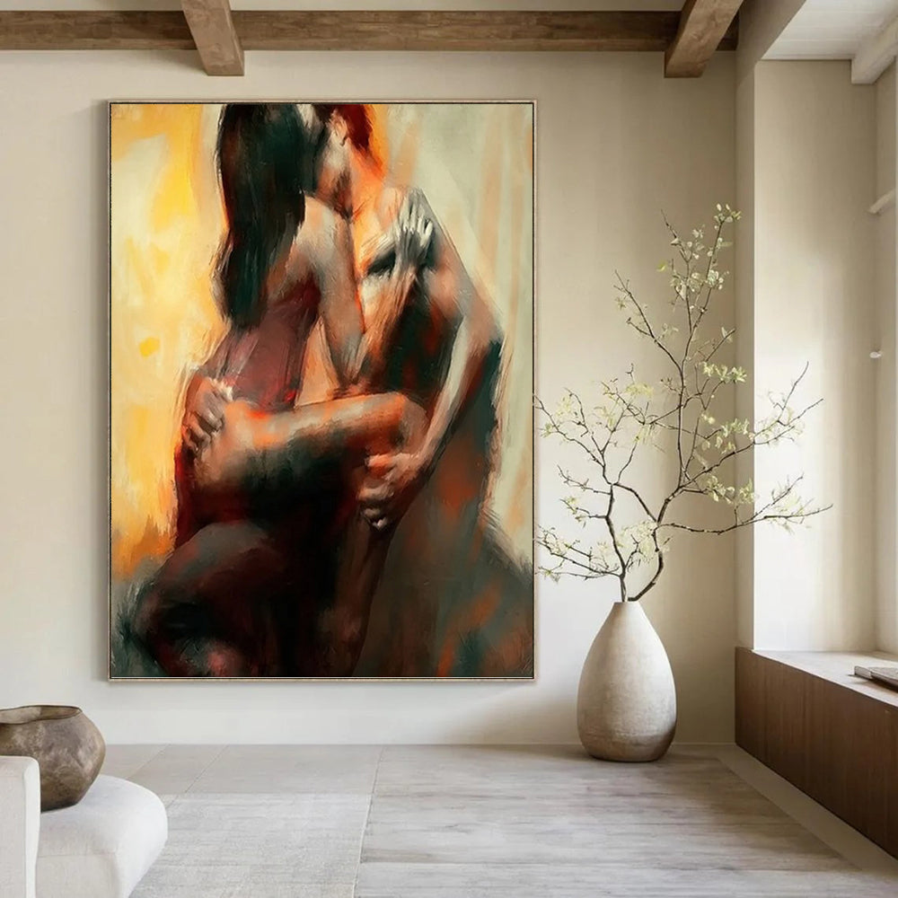 Custom Vertical Hand - Painted Textured Abstract Work for Bedroom and Entryway DKH1633