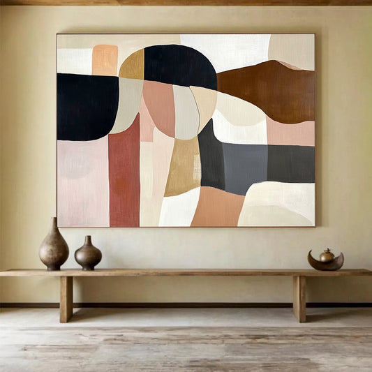 “Soft Geometric Shapes” - Beige, Pink, Brown, Abstract Forms - Minimalist Acrylic Painting HB1536