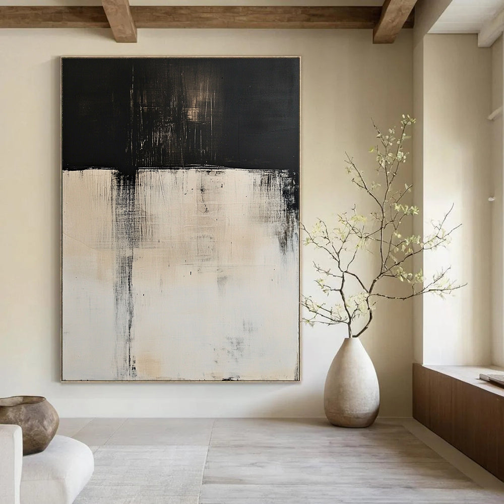 Contemporary abstract art features large white and black color blocks with blurred edges and delicate textures in high definition minimalist style. DLZ0712