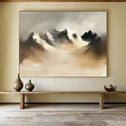 “Misty Mountain Peaks” - Gray, Brown, White - Abstract Misty Mountains - Acrylic Painting HB1315