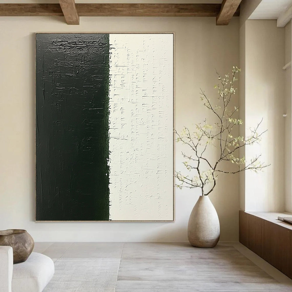 Contemporary abstract canvas featuring dark green handwritten text and layered black ink, evoking a sense of hidden narratives awaiting discovery. DLZ1522