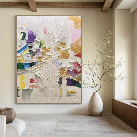 Large - Format Hand - Painted Custom Textured Abstract Mural for Hotel Suite & Entryway DKH1035