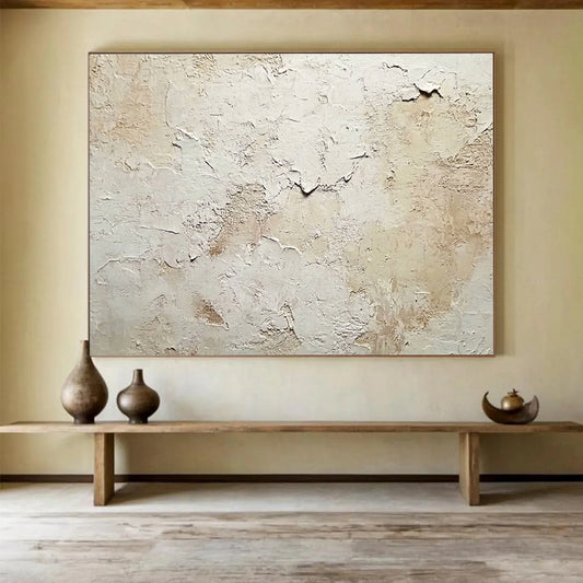 “Crackled Beige - White Texture” - Textural Abstract Painting HB0531