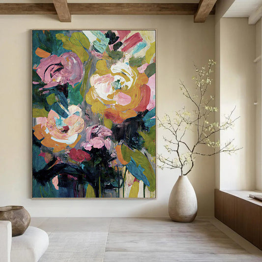 Whimsical Hand - Painted Textured Abstract on Canvas for Dining Room & Hallway DKH1355