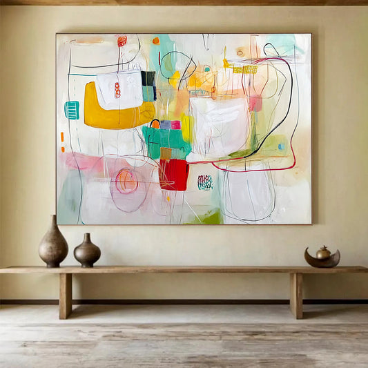 “Whimsical Color Doodles” - Pastel Colors, Abstract Shapes, Sketch - like Painting On Canvas HB1105