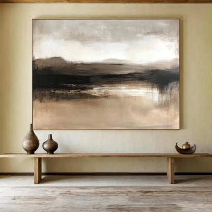 “Misty Earth Tones” - Warm Browns and Muted Grays, Hazy Landscape with Water Reflection Painting On Canvas HB0907