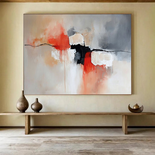 “Coral and Gray Fusion” - Coral, Gray, Black, Abstract Shapes - Abstract Acrylic Painting HB1546