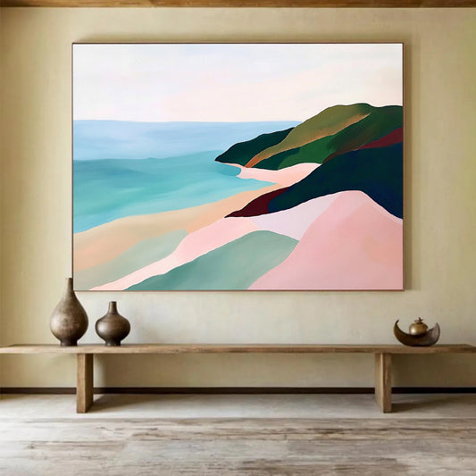 “Pastel Coastal Cliffs” - Pinks, Greens, Blues, Coastal Cliffs - Abstract Acrylic Painting HB1590