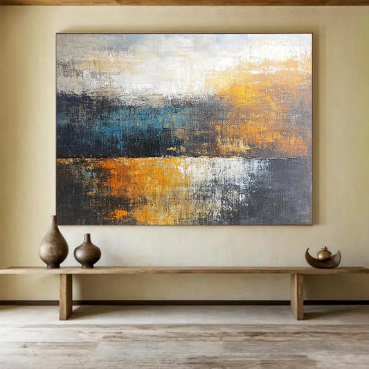 “Warm Toned Abstract Landscape” - Orange, Blue, Gray, Abstract Landscape Painting On Canvas HB0991