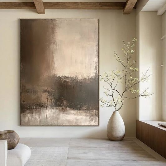 Contemporary abstract artwork featuring earthy tones and textured wall designs perfect for atmospheric backdrops and mixed media applications. DLZ1166